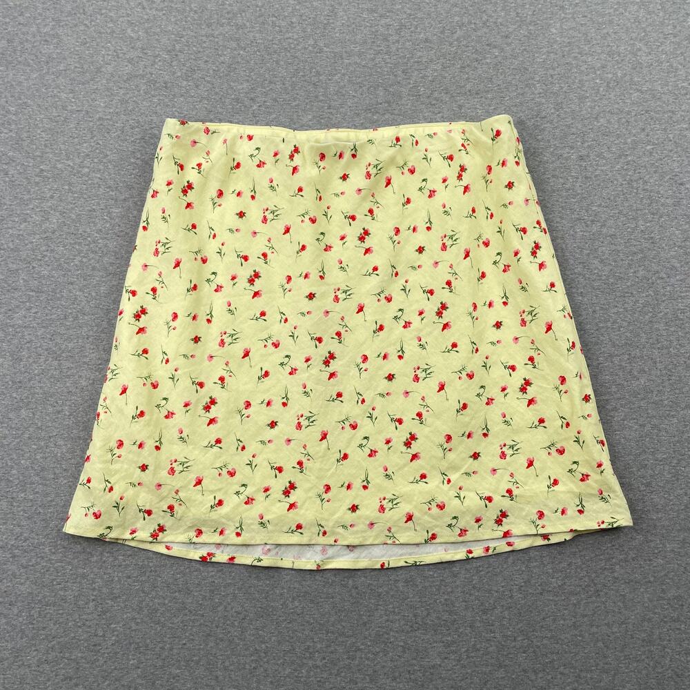 WAYF Sunshine Floral Linen Blend Mini Skirt Size M Yellow Ditsy Coquette Preppy